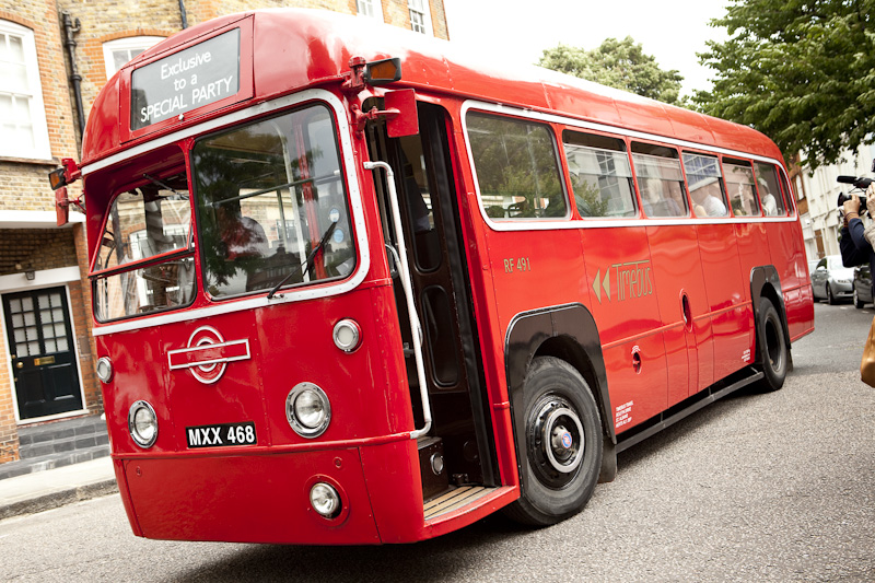 The vintage red bus that ferried the East London Players across town for the tournament